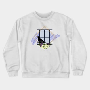 crow on window of flower Crewneck Sweatshirt